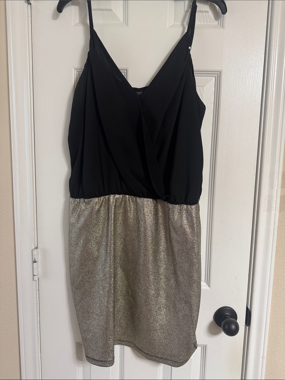 Forever 21 Black & Gold Mini Dress with Metallic Skirt